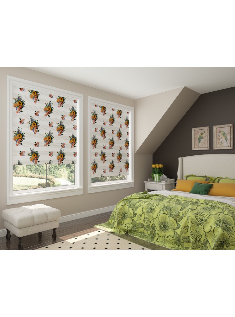 ZEBRA PERDE SARI KIRMIZI ÇİÇEK MODELİ